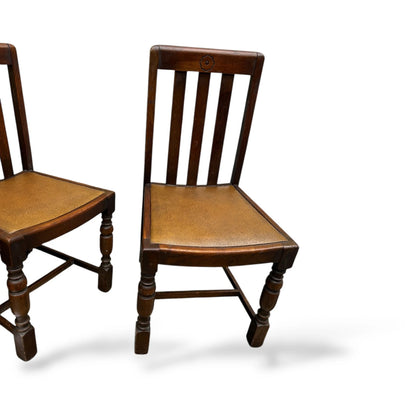 Pair of Vintage Oak Dining Chairs Yellow Leatherette Seats