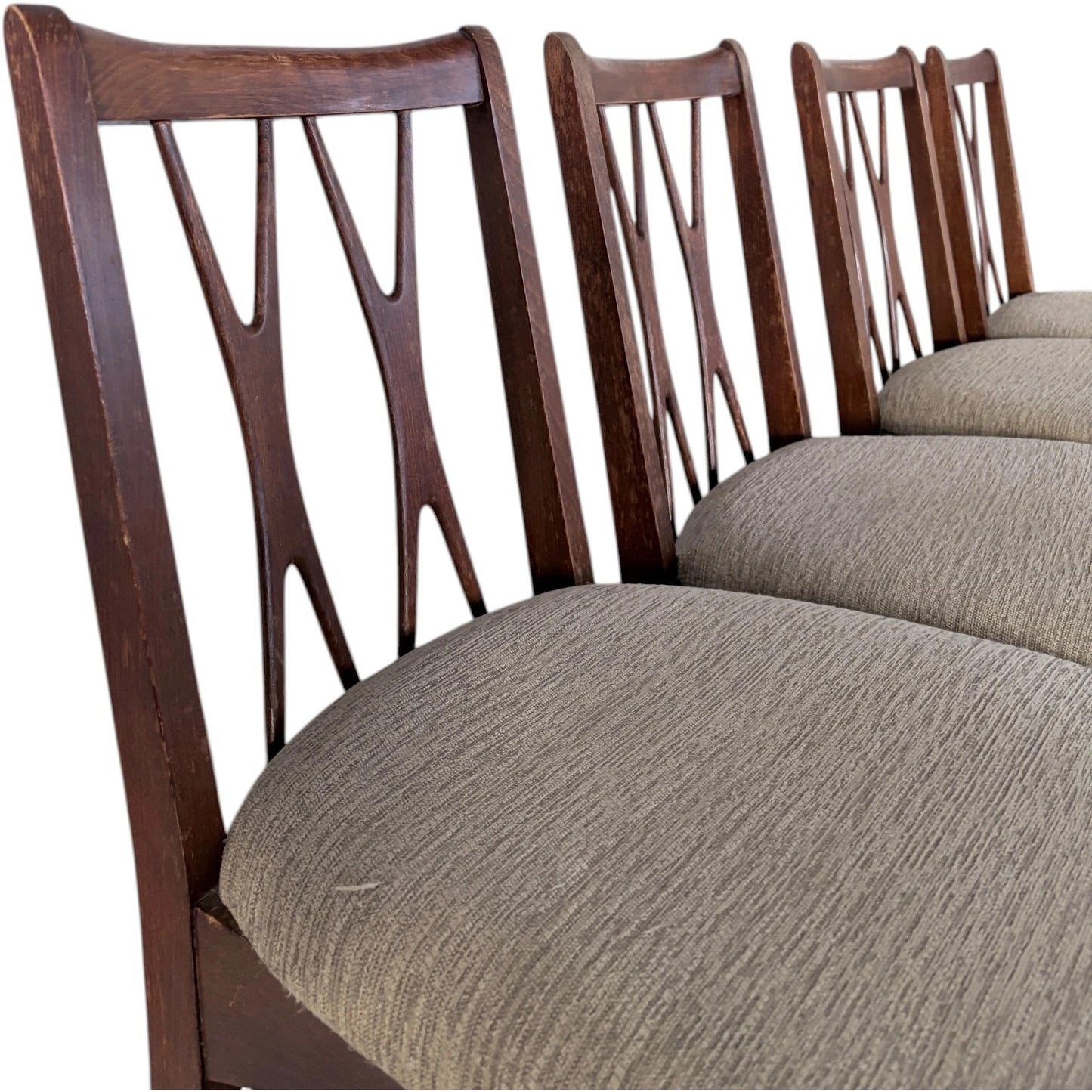 Mid Century Dining Chairs | Four Teak Vintage Wooden Seats With Cross Splat Backrest