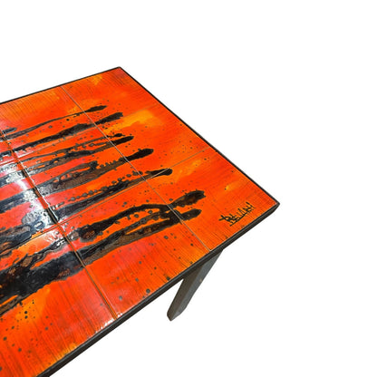 Mid-Century Belarti Coffee Table – Vintage Orange & Black Tile Top with Chrome Legs
