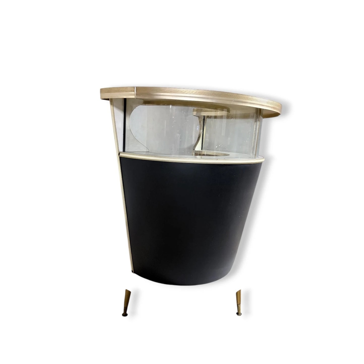 Mid-Century Drinks Bar – Space Age Black Brass Bar with Glass Panels & Formica — view 6