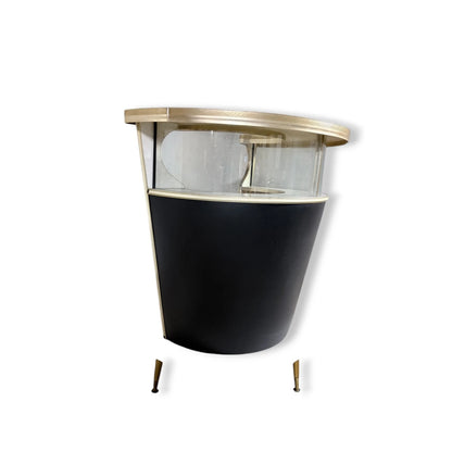 Mid-Century Drinks Bar – Space Age Black Brass Bar with Glass Panels & Formica — view 6