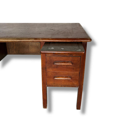 Vintage 1940s Abbess Oak Teacher’s Desk – Double Pedestal School Desk