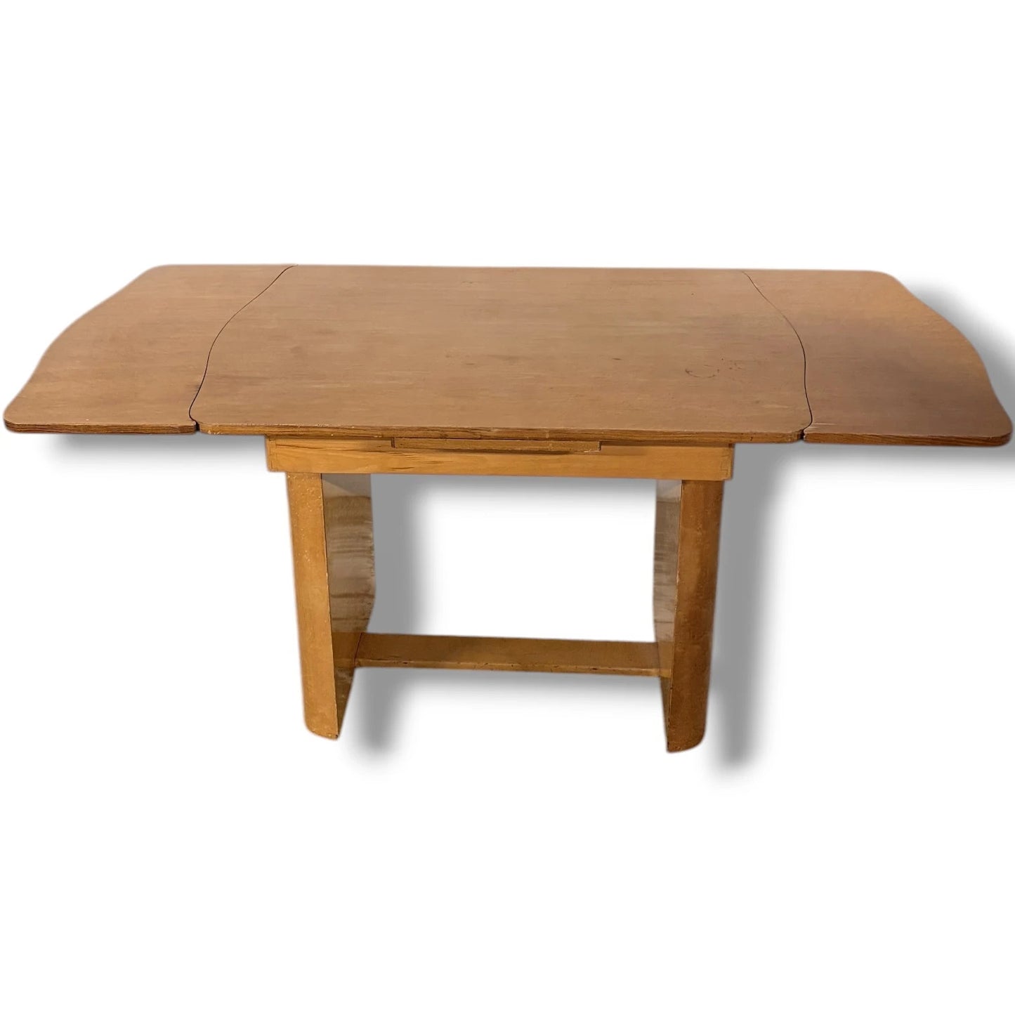 Art Deco Walnut Dining Table | Vintage Draw Leaf Extending Dining Table With Pedestal Legs