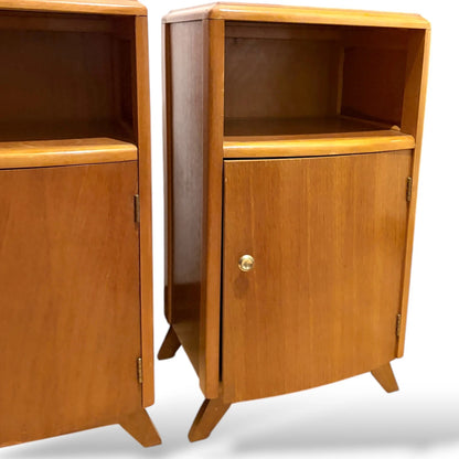 Mid Century Bedside Cabinets – Compact Oak Nightstands with Cupboard Storage Pair