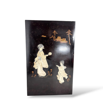 Pair of Vintage Japanese Mother-of-Pearl Panels – Ebonised Wood