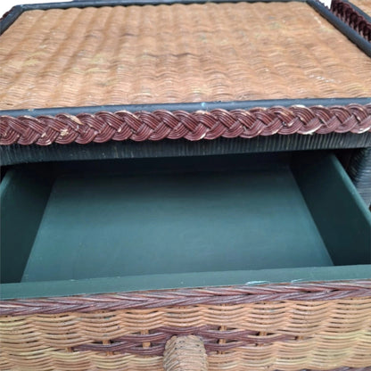 Pair of Vintage Wicker & Rattan Bedside Tables – Boho Nightstands