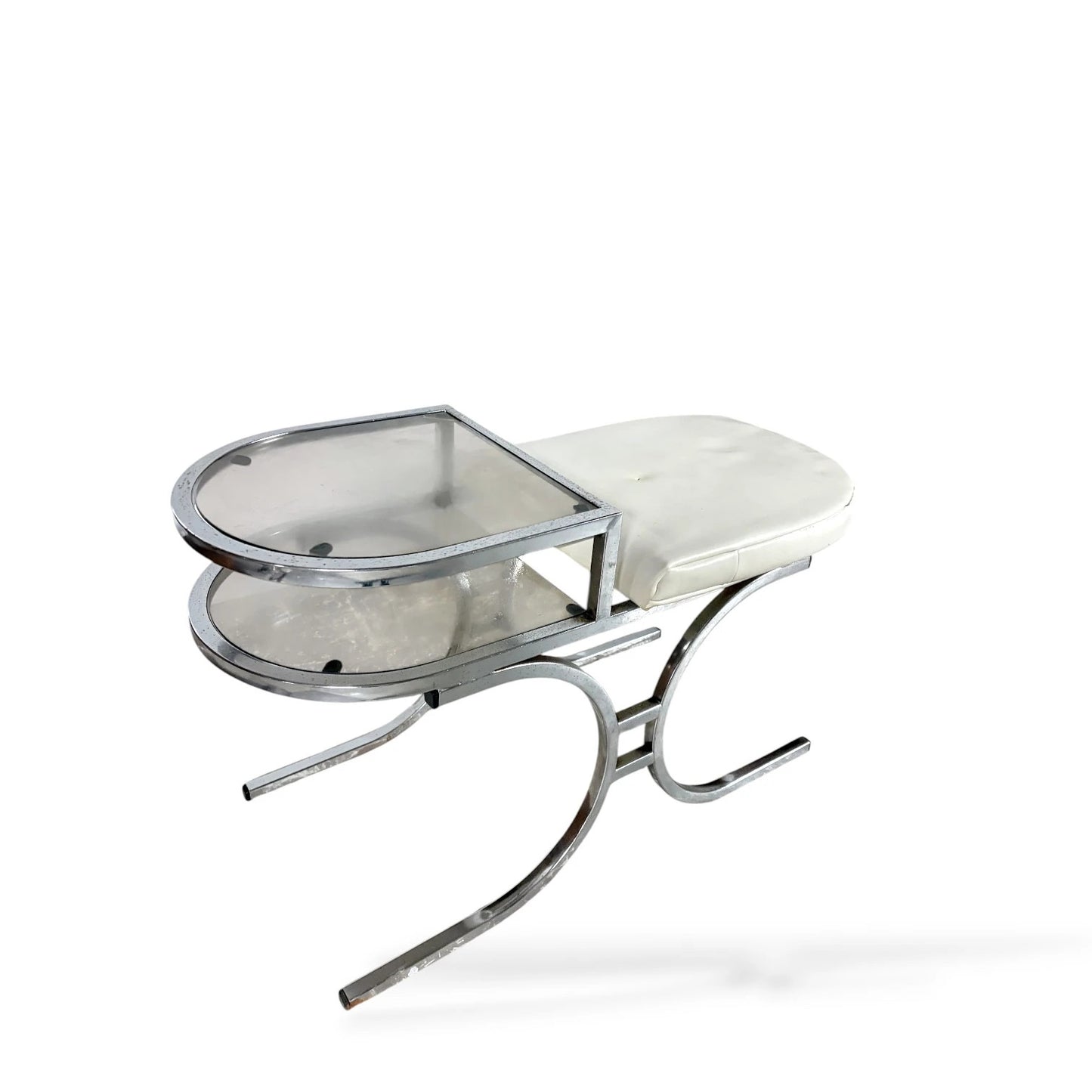 Chrome and Glass Telephone Bench – 1970s Space Age Design