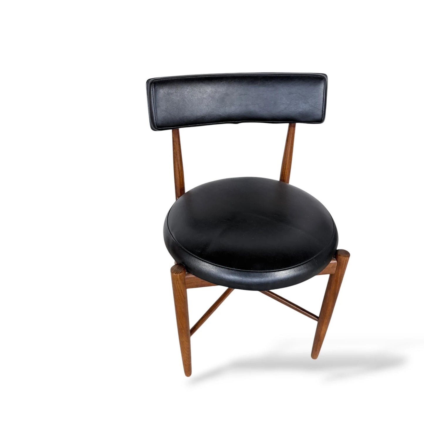 Pair of G Plan Afromosia Teak Dining Chairs – Black Vinyl Seats, 1960s Mid-Century Modern