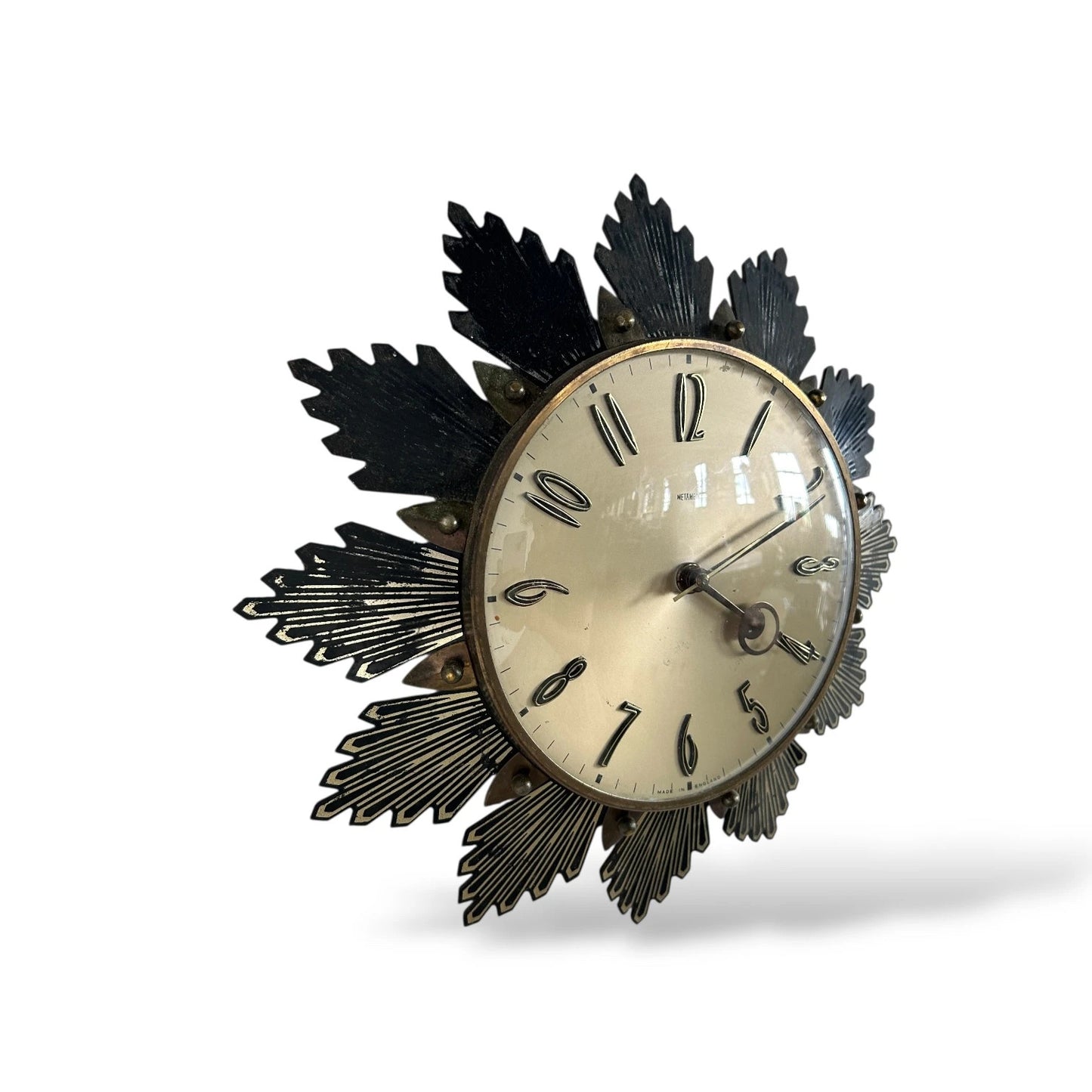 Vintage Metamec Sunburst Wall Clock – Mid Century Plug-In Electric Clock