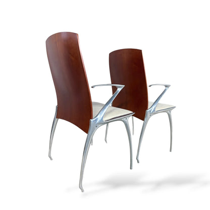 Pair of Japanese ‘Blade Runner’ Sculptural Chairs – Aluminium & Wood Futuristic Design