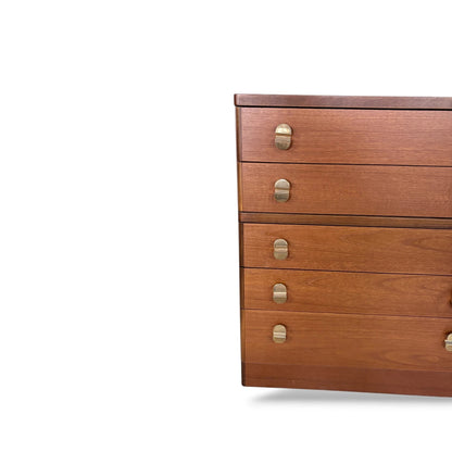 Mid Century Vintage Stag Teak Chest of Drawers with Brass Handles