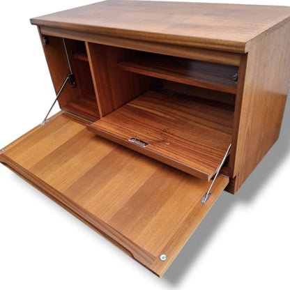 Vintage Drop-Front Cabinet – Mid-Century Modern Teak Wall Cabinet & Desk Unit