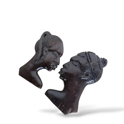 Pair of Vintage Ebonised Wood Busts – Hand-Carved African Figures