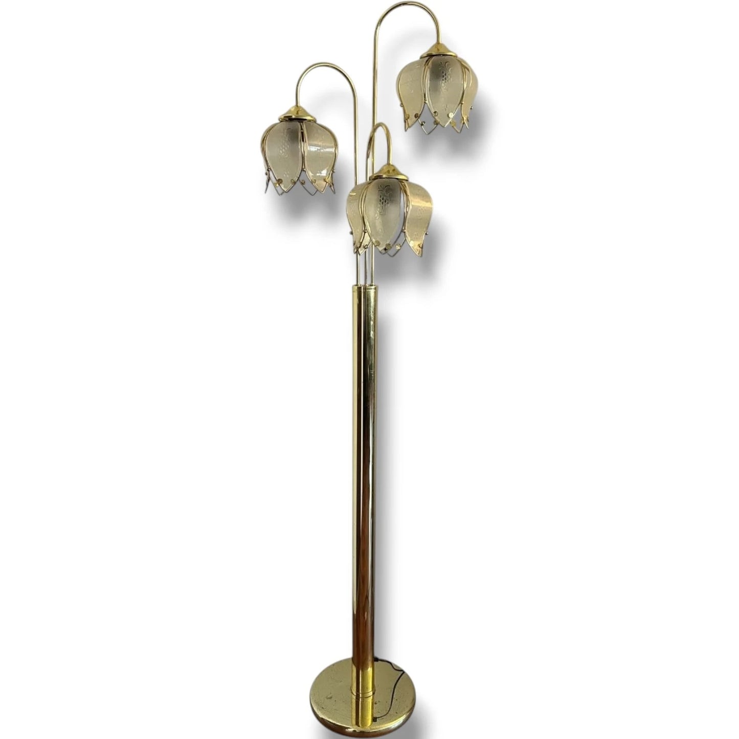 Art Deco Floor Lamp – Hollywood Regency Brass Lotus Lamp with Sculptural Glass Shades