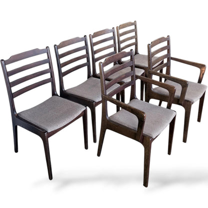 Rosewood Dining Chairs - Set of Six Mid Century Scandinavian Upholstered Seats