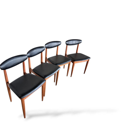 Set of 4 Schreiber Mid-Century Modern Dining Chairs – Teak & Black Vinyl