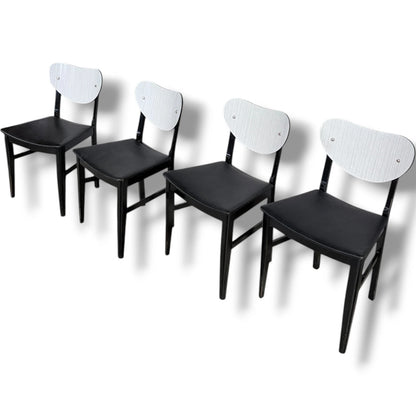 Mid-Century Dining Chairs | Set of Four Vintage White Formica & Black Vinyl Seats