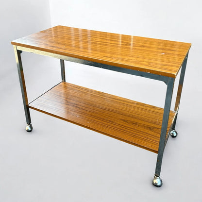 Mid Century Modern Walnut and Chrome Bar Drinks Trolley