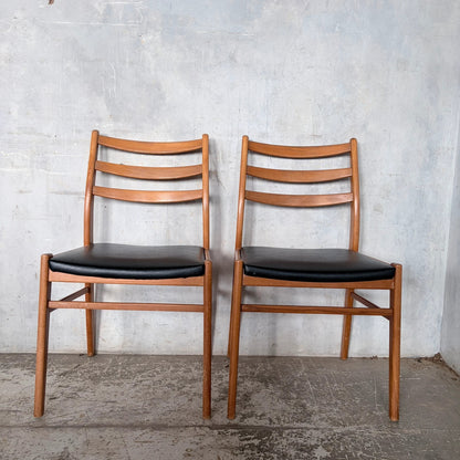 Mid Century Teak & Beech Ladder Back Dining Chairs – Pair