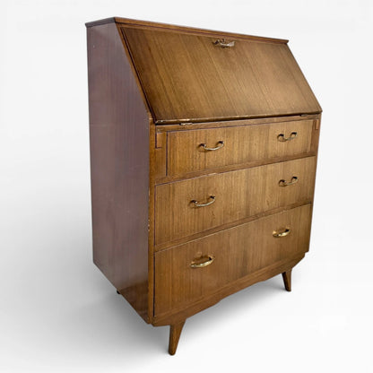 Mid Century Sutcliffe of Todmorden Walnut Bureau Writing Desk