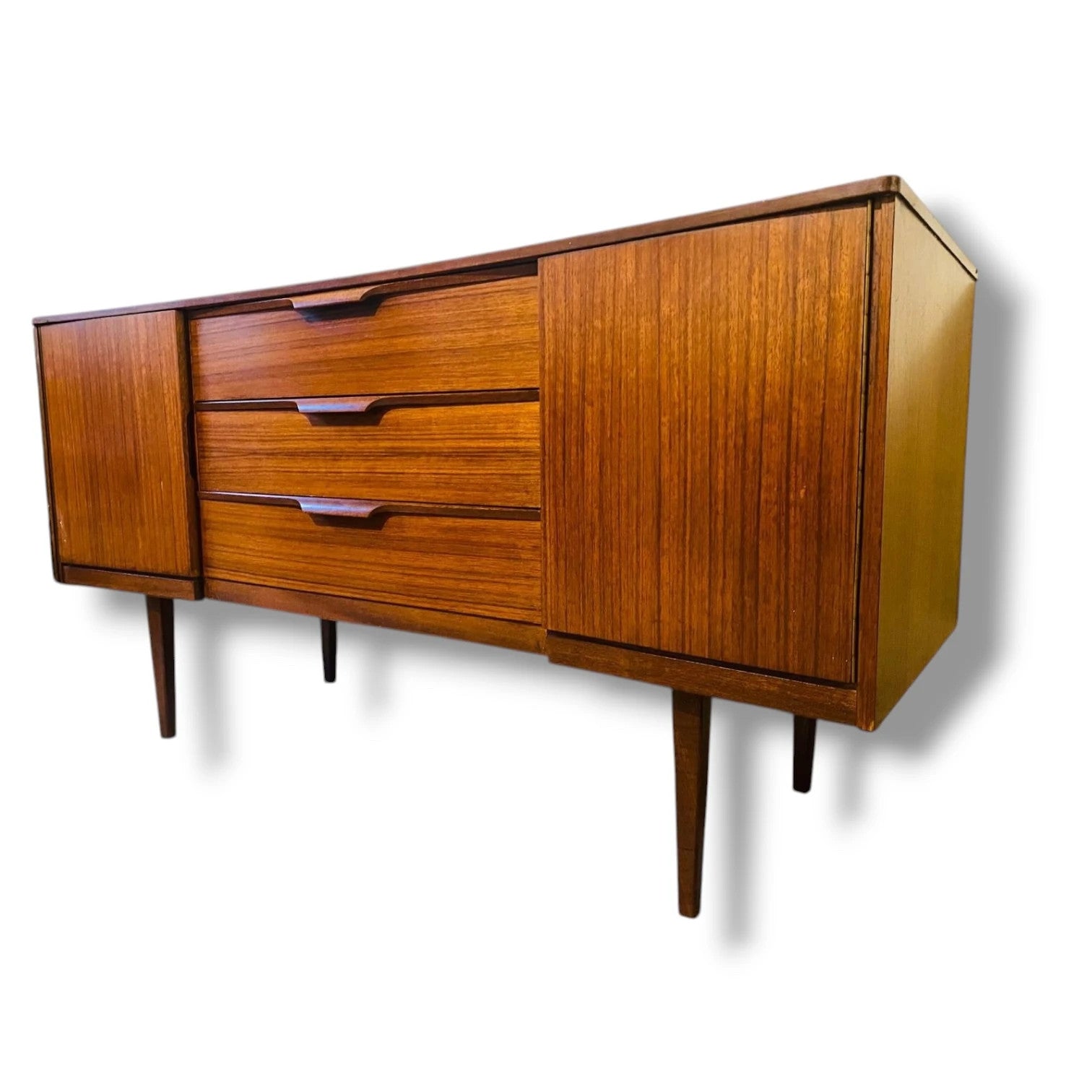 Mid Century Teak Sideboard | Vintage Compact Cabinet With Sculpted Handles — view 6