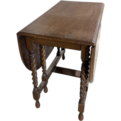 Oak Drop Leaf Table – Vintage Dining Table with Barley Twist Legs & Folding Design