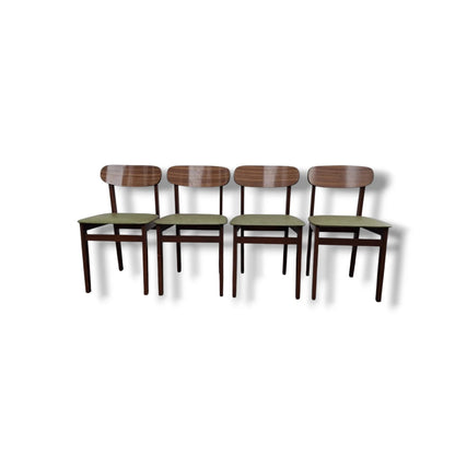 Mid Century Dining Chairs - Set of Four Teak Frames with Green Vinyl Seats