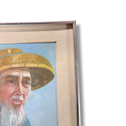 Vintage Chinese Oil Painting – Framed Elderly Man Portrait With Traditional Brushwork — view 6