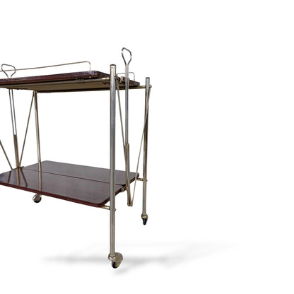 Danish Mid-Century Folding Trolley | Rosewood & Chrome Bar Cart