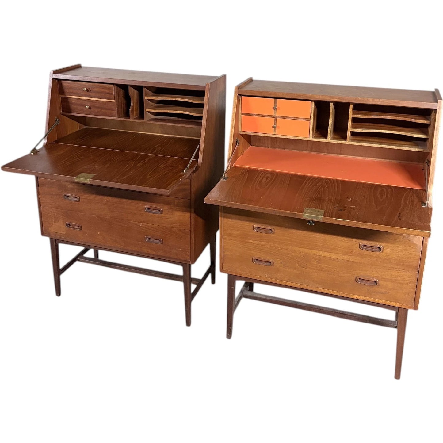 Mid Century Teak Bureau | Danish Vintage Secretary Desk With Drop-Down Writing Surface