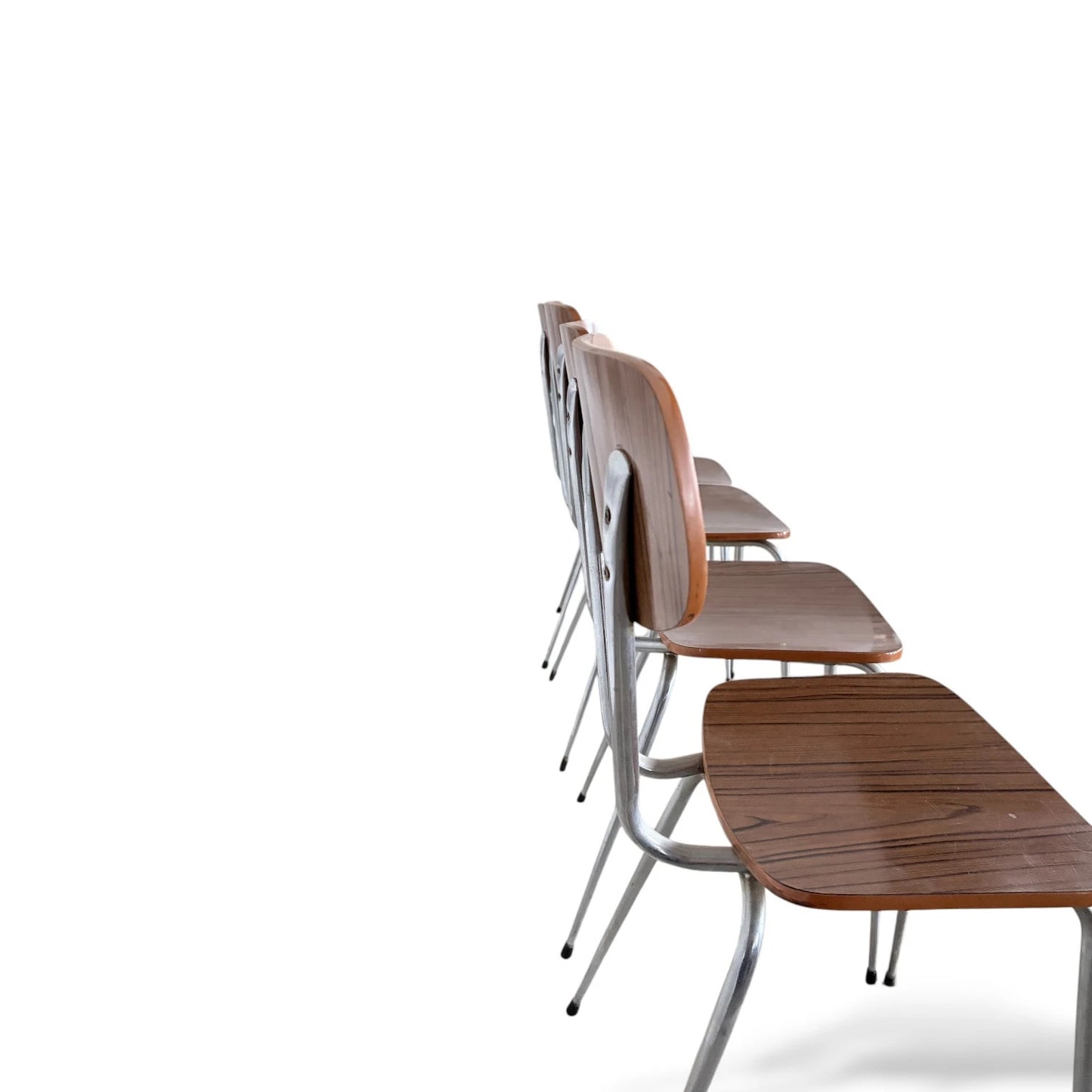 Set of Four Brown Formica Dining Chairs | Mid-Century Modern | Chrome Legs