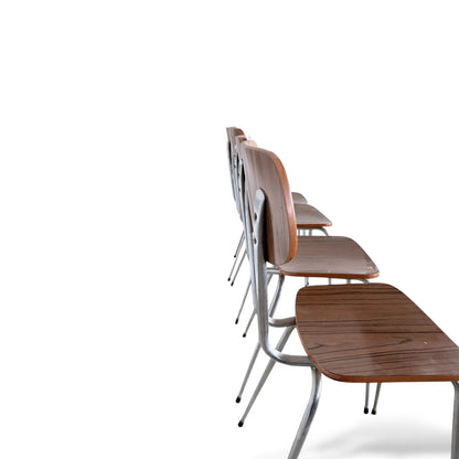 Set of Four Brown Formica Dining Chairs | Mid-Century Modern | Chrome Legs