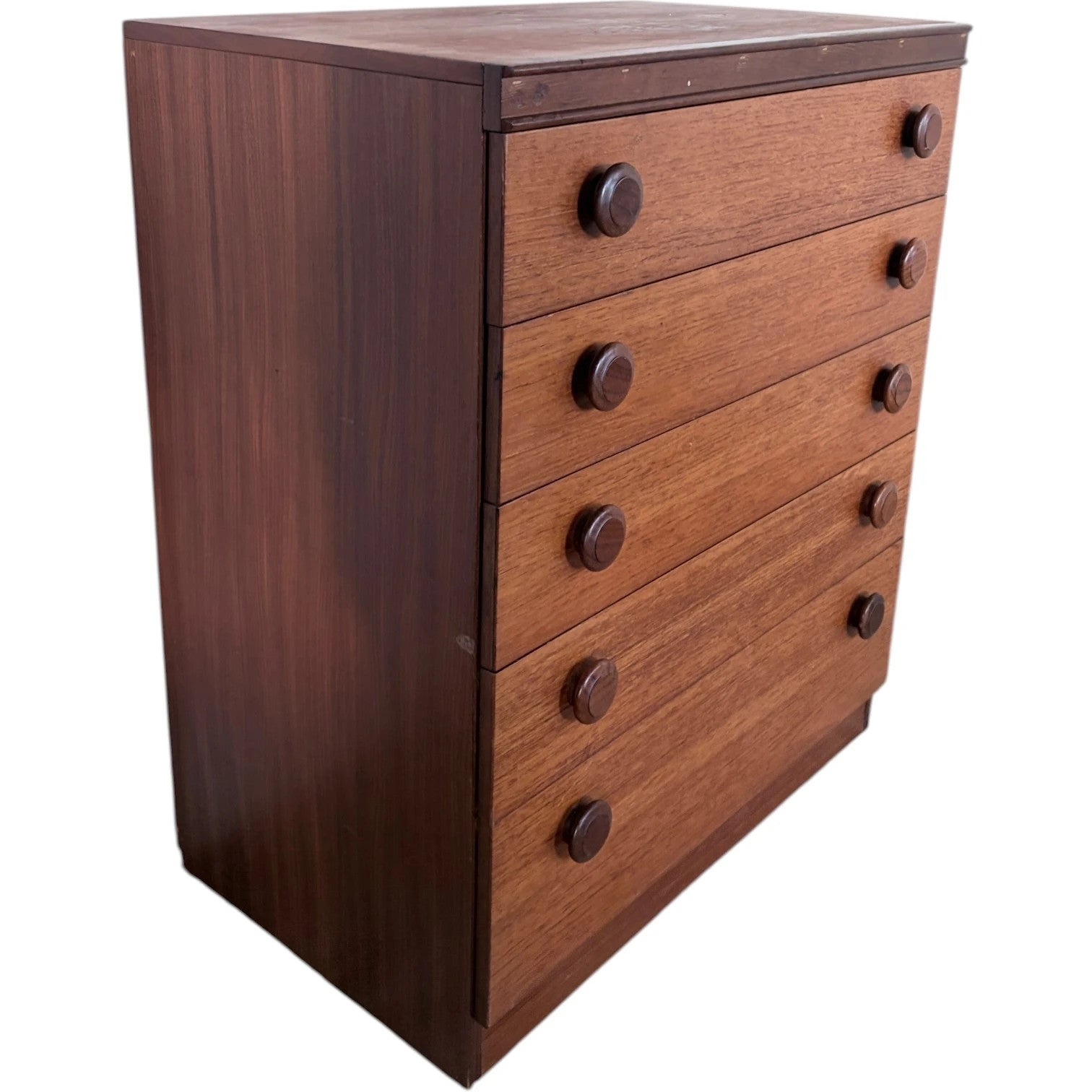 Mid Century Chest | Legate Teak Chest Drawers With Sculpted Circular Handles — view 6