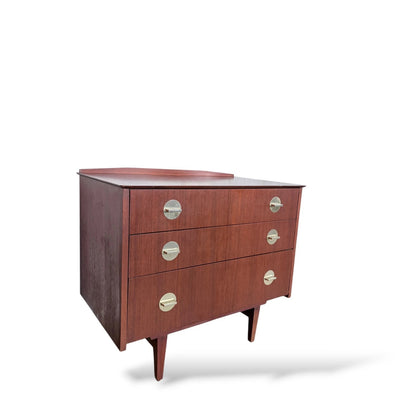 Mid-Century Chest of Drawers | Teak Veneer with Brass Handles | Danish Style