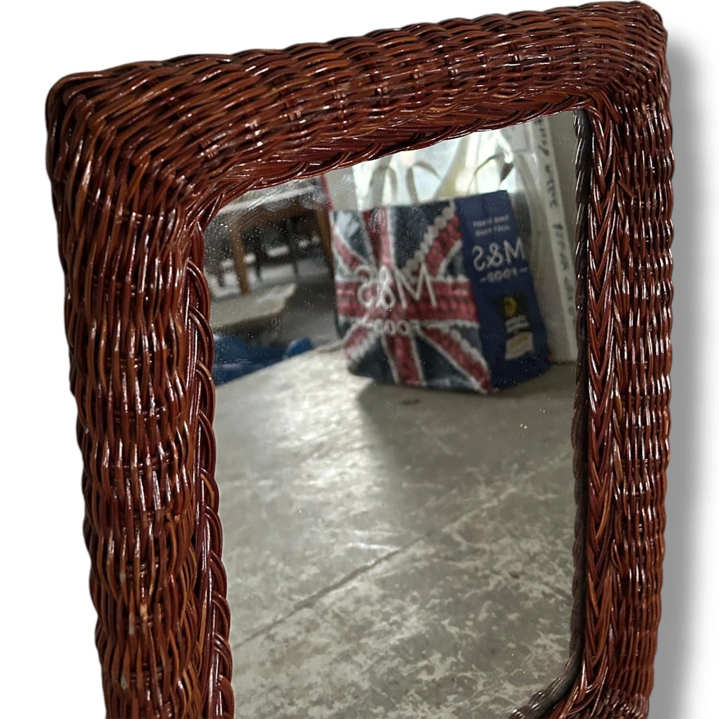 Vintage Wicker Bamboo Mirror | Rectangular Rattan Wall Mirror