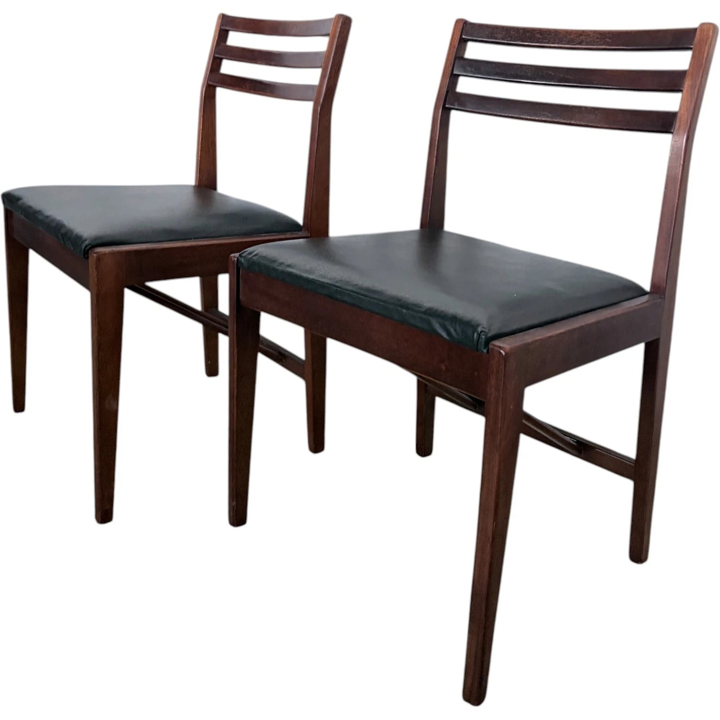 Danish Rosewood Dining Chairs – Pair of Scandinavian Modern Slatted Back Seating