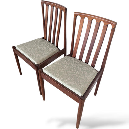 Mid Century Teak Chairs – Vintage Upholstered Dining Room Chairs with Slim Tapered Legs