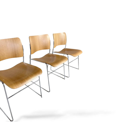 Set of Four Howe Stamped David Rowland 40/4 Chairs – Plywood & Chrome