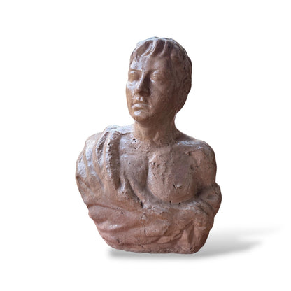 Mid Century Glazed Pottery Roman Bust – Vintage Emperor Sculpture