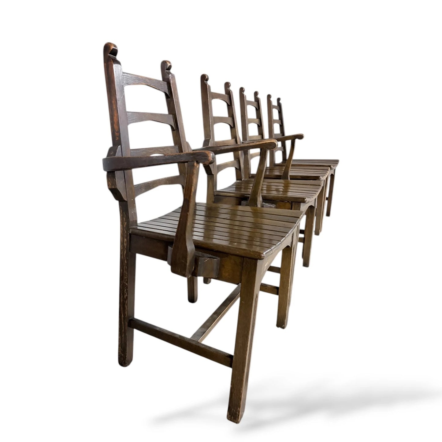 Set of Four Webber of Croydon Oak Dining Chairs – Arts & Crafts Brutalist