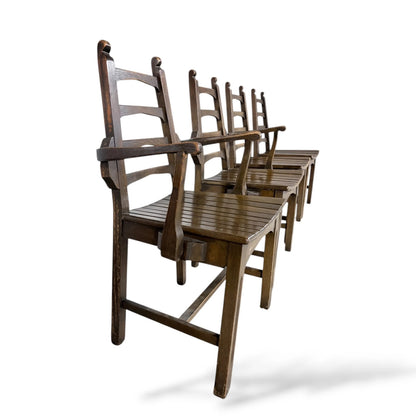 Set of Four Webber of Croydon Oak Dining Chairs – Arts & Crafts Brutalist