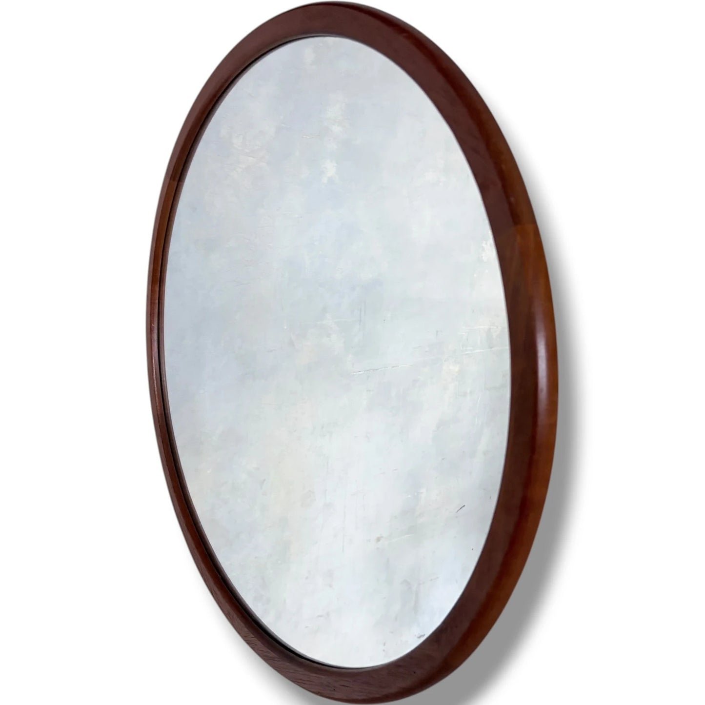 Mid Century Teak Mirror - Danish Round Wall Mirror with Solid Frame, Vintage