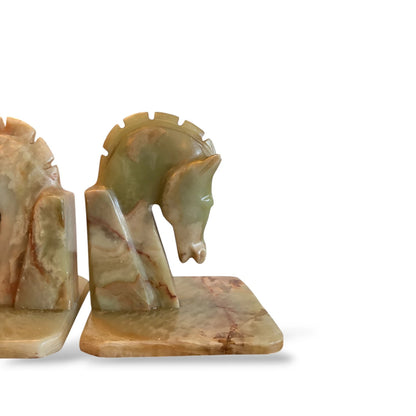 Onyx Horse Bookends – Vintage Marble Stone Sculptures, 1970s