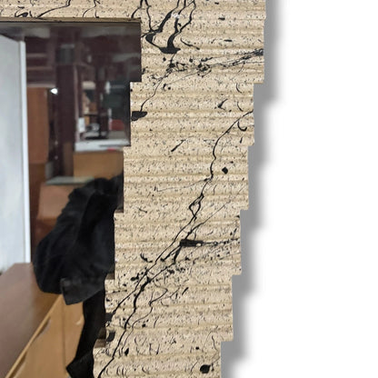 Textured Wall Mirror – Vintage Modernist Sculptural Frame | Neutral Tone Statement Piece