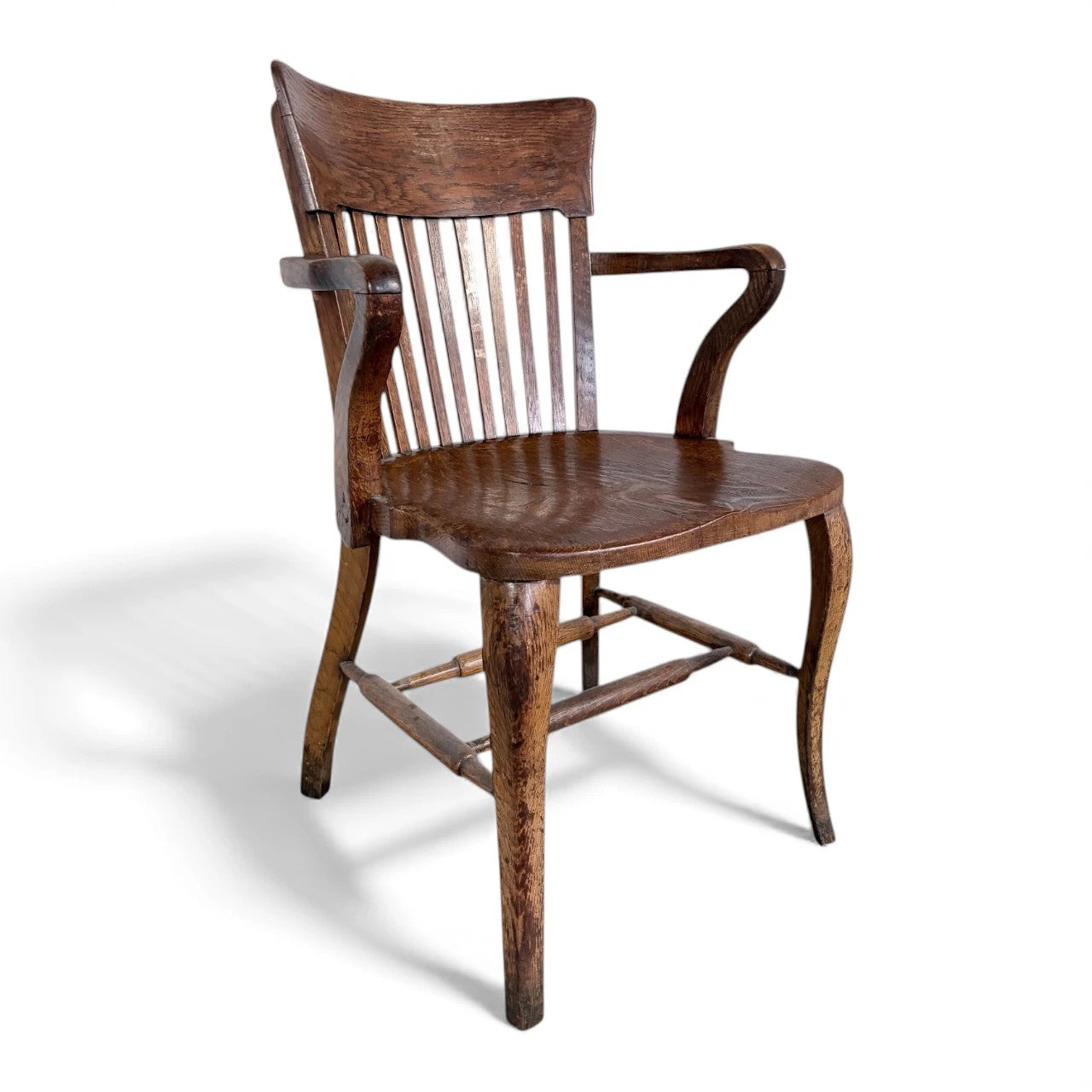 Antique Oak Carver Chair – Solid Oak Armchair With Slatted Back For Dining — view 6