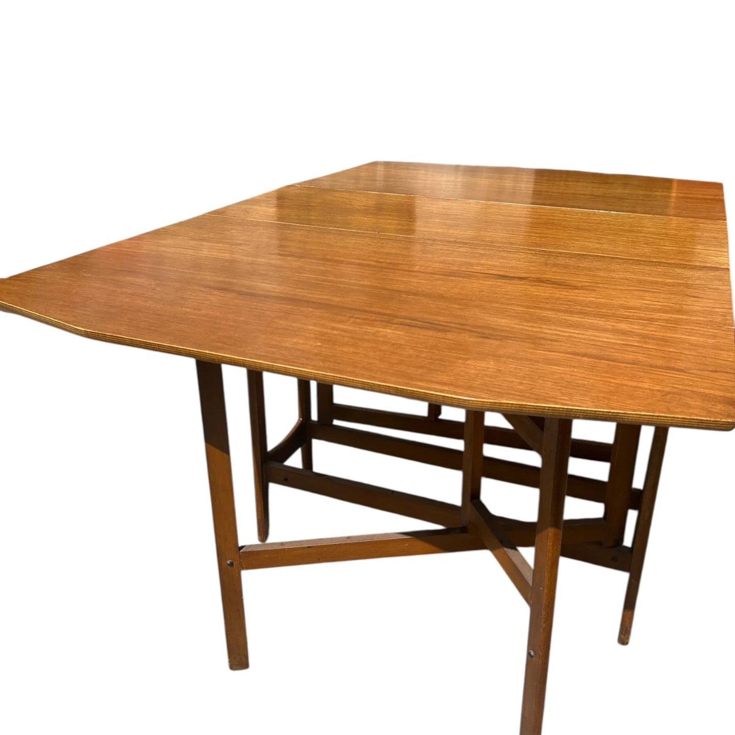 Mid Century Modern Teak Wood Lacquered Drop Leaf Extending Dining Table