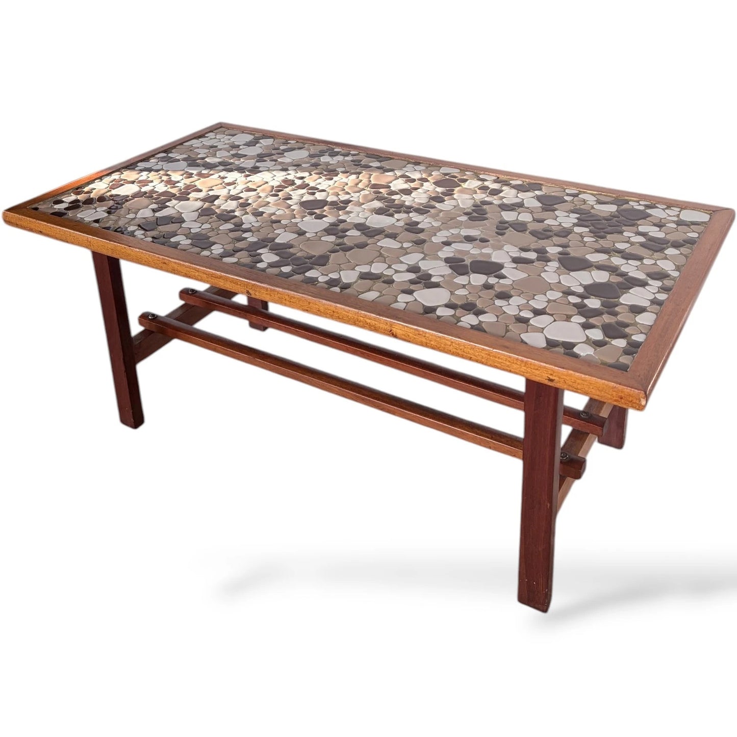 Mid-Century Coffee Table – Teak Wood & Pebble Tile, Durable Heat Resistant Surface — view 6