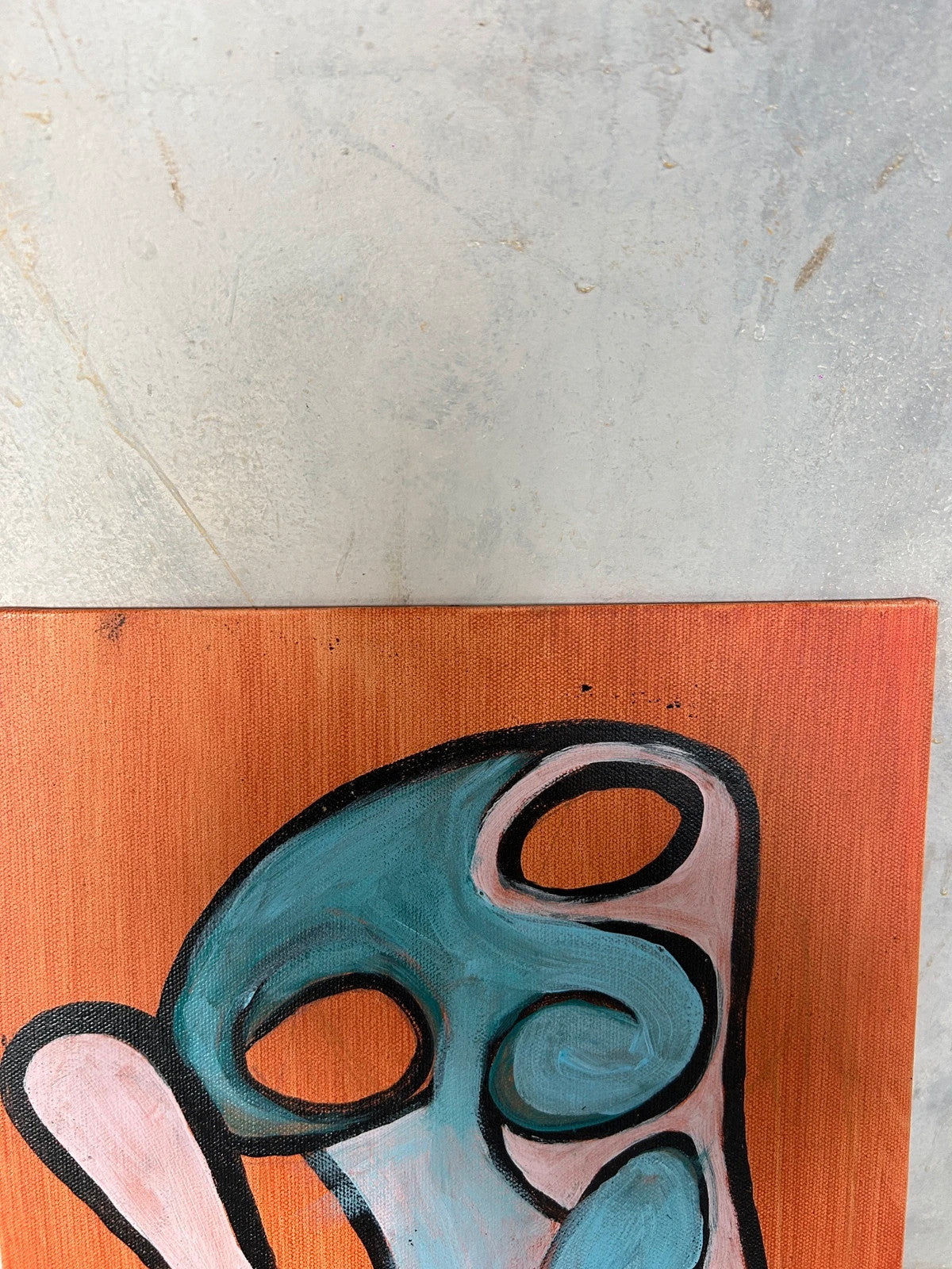 Vintage Abstract Painting – Outsider Art Portrait with Peace Sign – Mid Century Modern