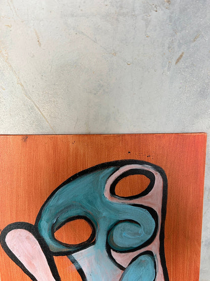 Vintage Abstract Painting – Outsider Art Portrait with Peace Sign – Mid Century Modern