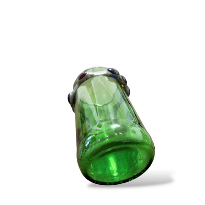 Vintage Green Glass Vase with Pewter Rim | Coloured Jewel Cabochons